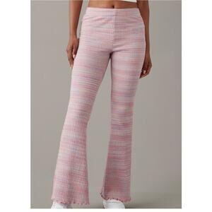 American Eagle Flare Pants Pink Space Dye Ribbed Knit | Bell Bottom | M
